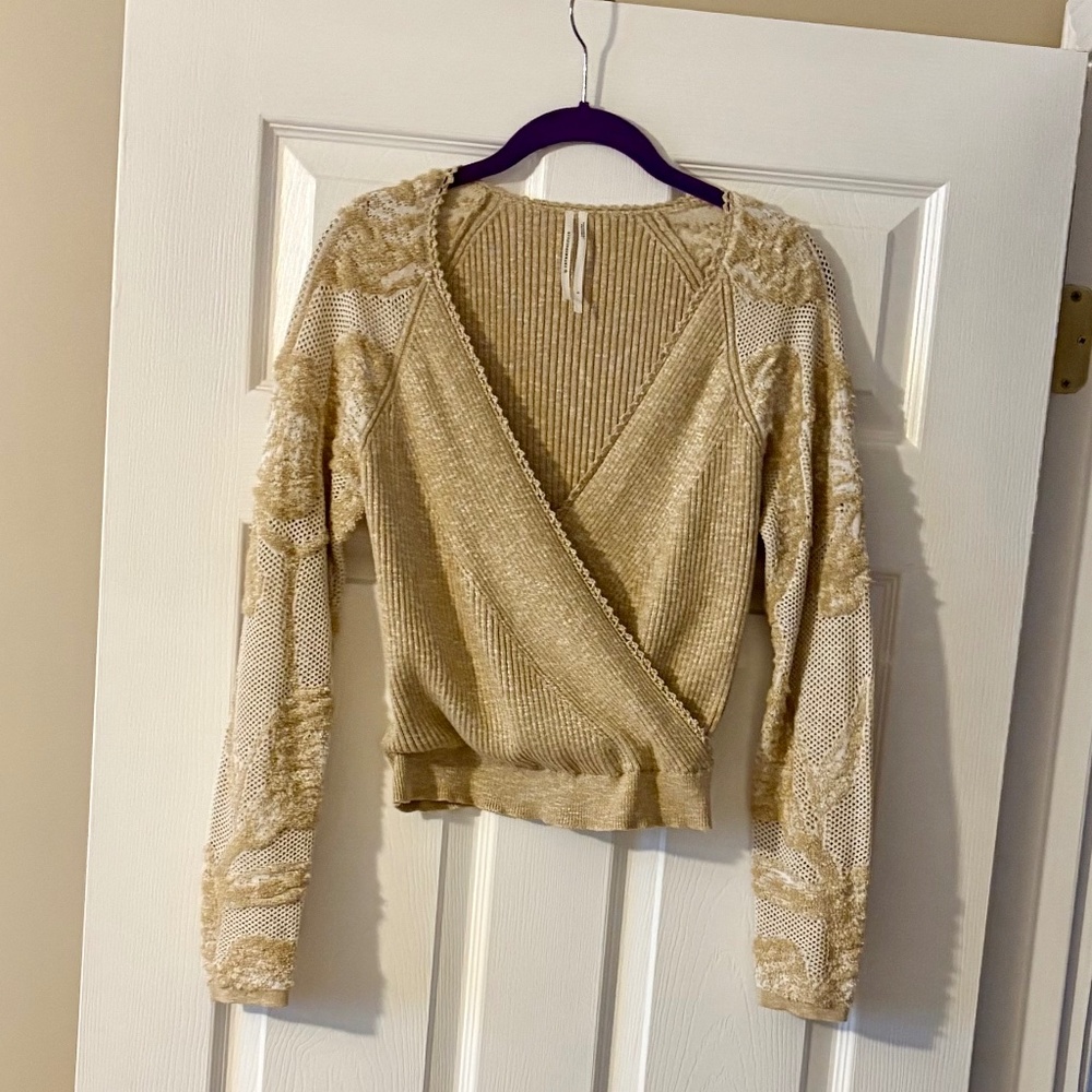 Anthropologie Tan V-Neck Sweater